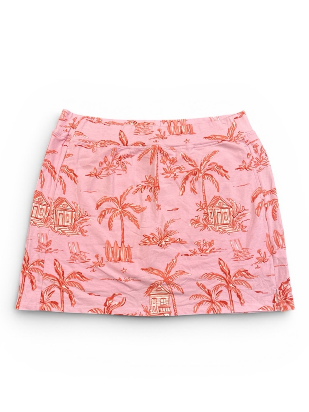 Talbots Size 2X Beach Villa Pink Stretch Skirt Skort Coral Tropical Palm Tree